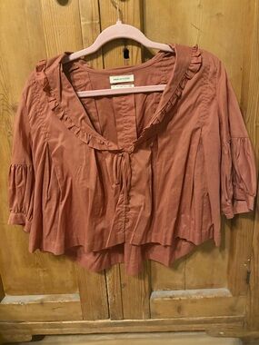 Urban Outfitters Rust-Pink Ruffle Tie-Front Blouse